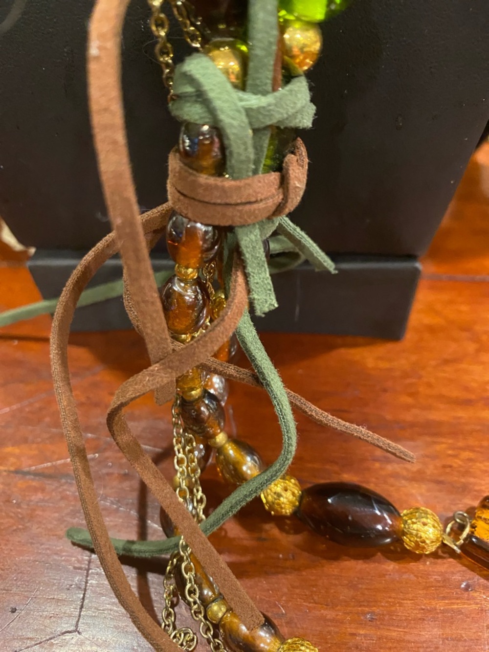 Wacky Item for Challenge Gold-Tone Multi Charm Necklace with Amber color Beads - Picture 7 of 12